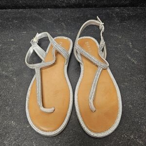 Gianni Bini Silver Rhinestone T-Strap Sandals